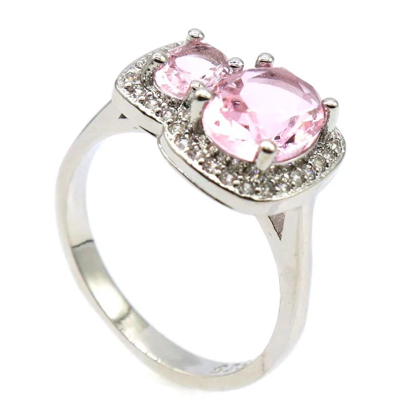 15x12 мм, Новое поступление, женские вечерние серебряные кольца с розовым кунцитом и белым фианитом