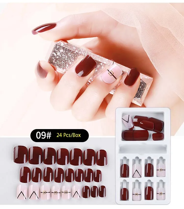 24 шт. накладные ногти Kalvaro с полным покрытием и бриллиантами | Красота здоровье