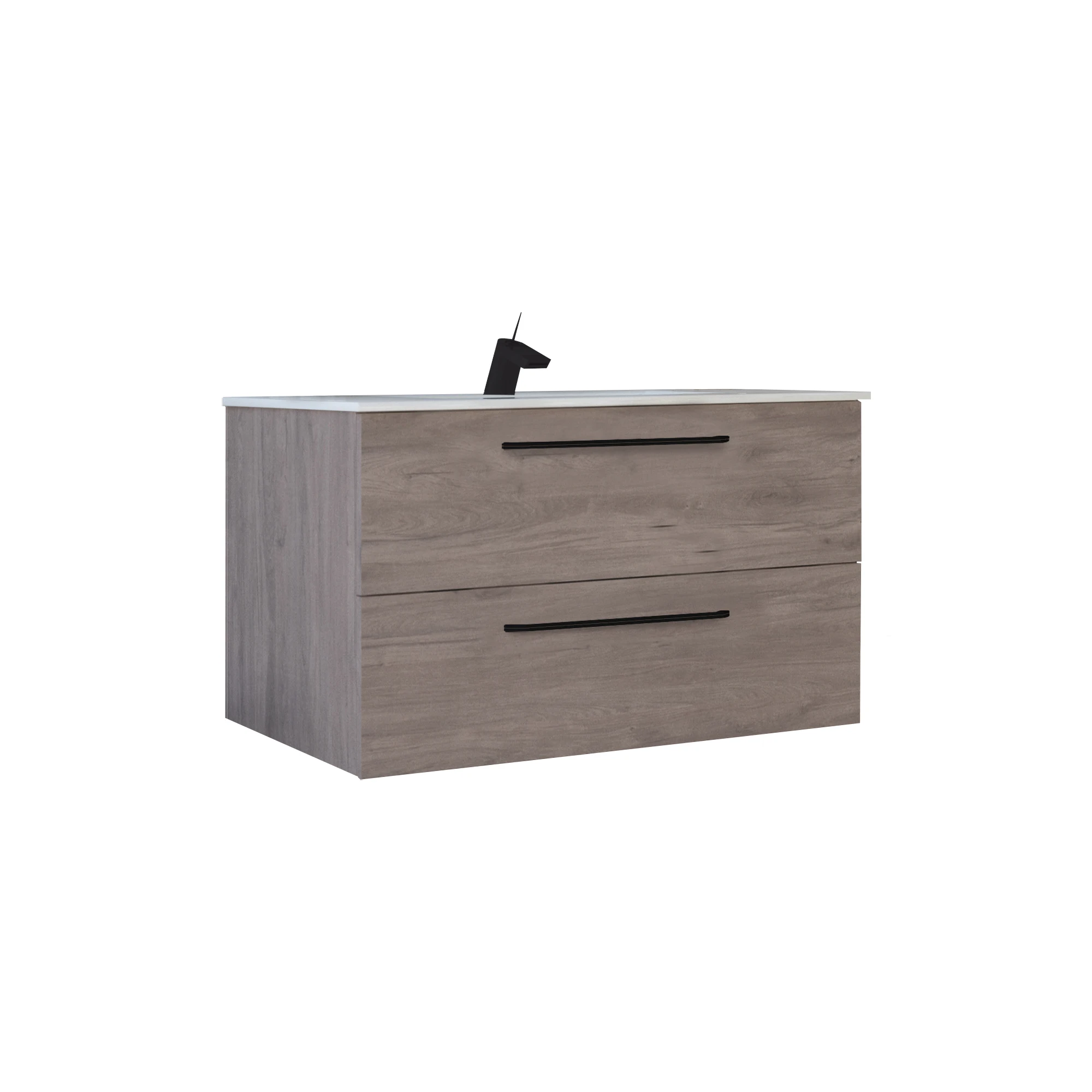 100 cm Modern Bathroom Vanity Dakota | Oak tree wood melamine Black handles x 64 46 Wall Mounted