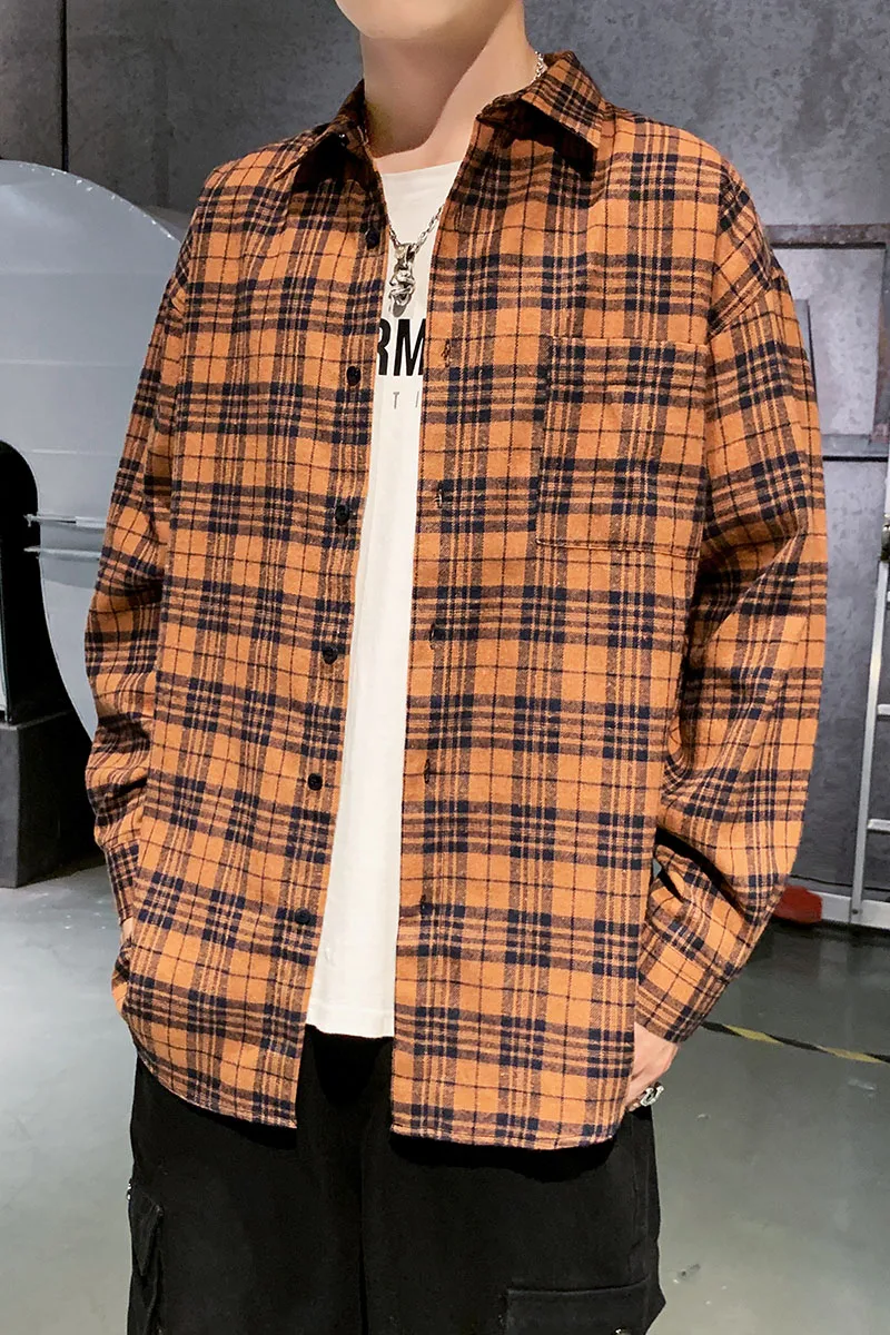 2022 New Trend  Mens Flannel Plaid Shirt Double Flap Pocket Button Up Casual Long Sleeve Shirts For Men Size M-5X