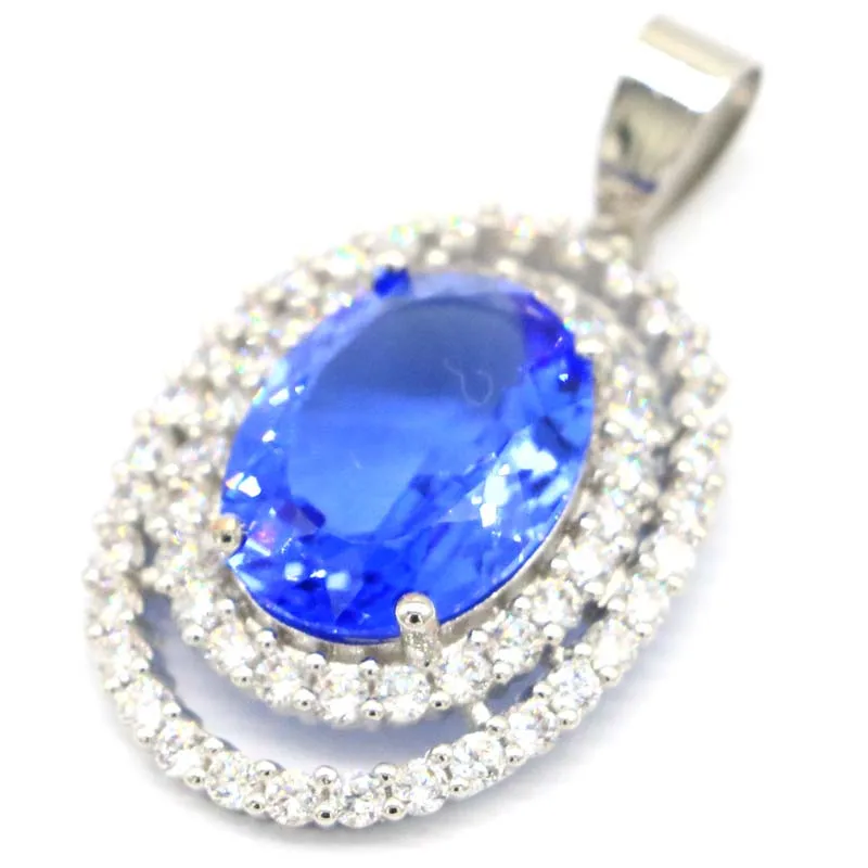 

37x21mm Luxury 5.3g Created Rich Blue Violet Tanzanite White CZ Women Silver Pendant Wholesale Drop Shipping