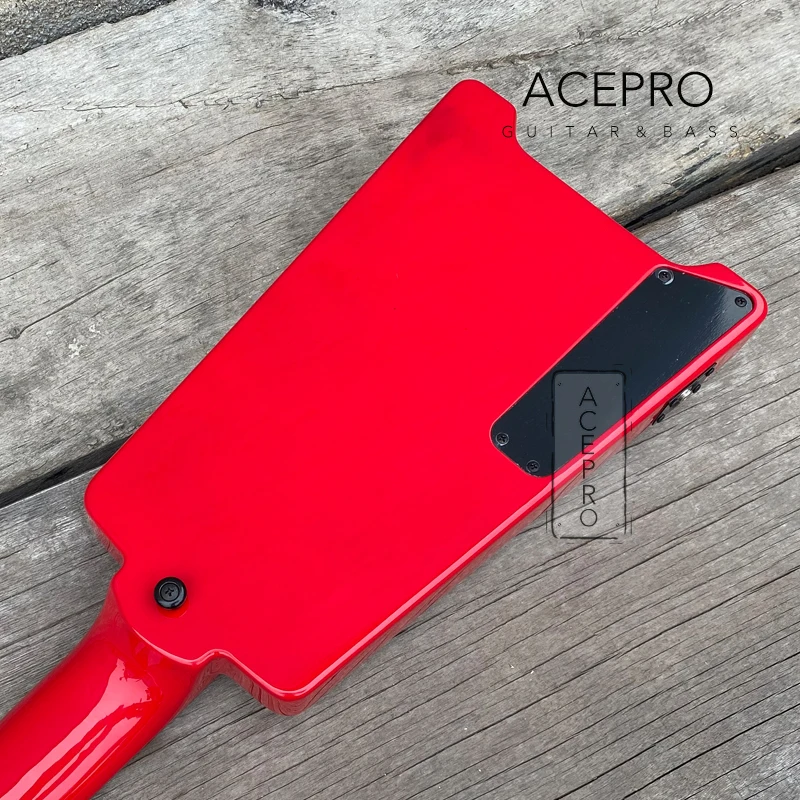 4-струнная красная бесголовая электрическая бас-гитара фингерборд из палисандра