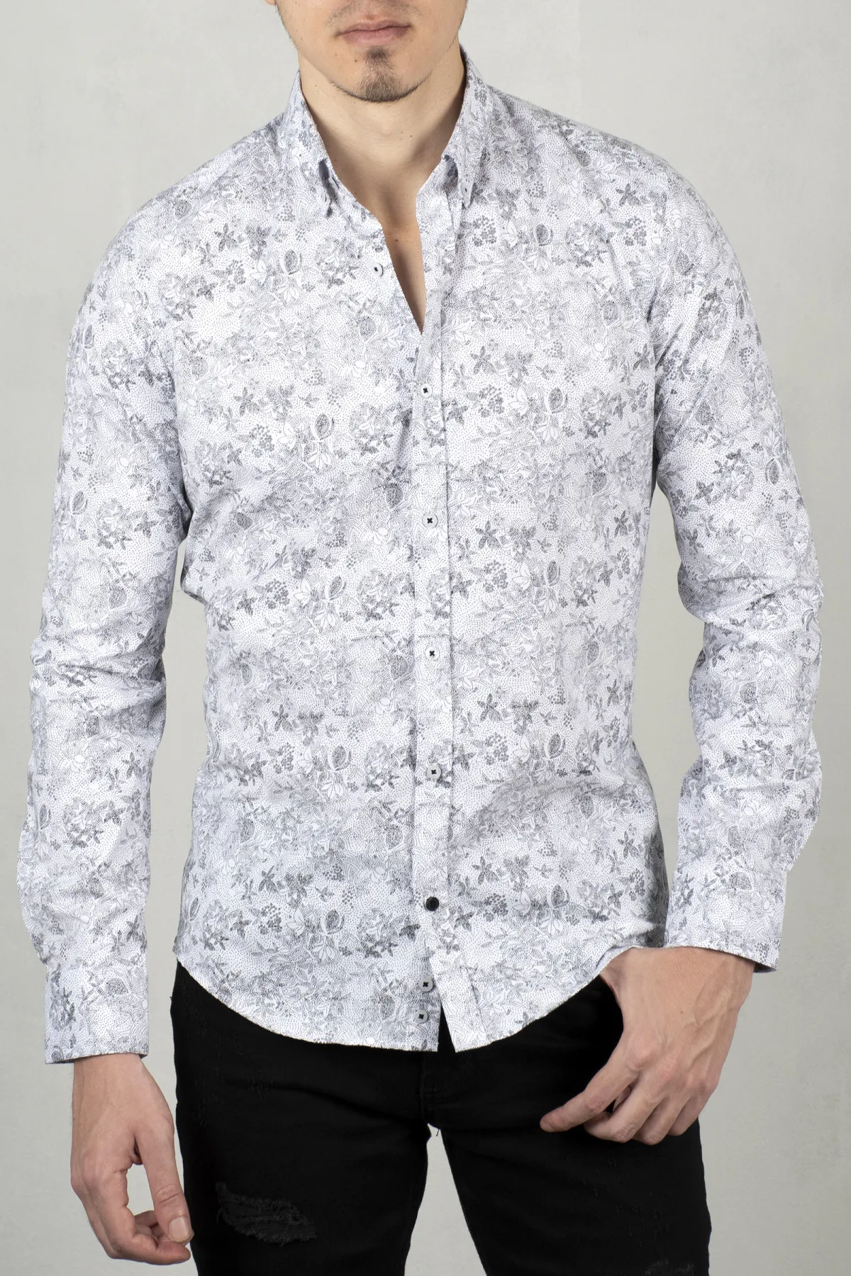 

DeepSEA White Men 'S Shirt 100 Cotton Motif Pattern Slim Fit Long Sleeve Spring Summer Autumn Winter Casual Business Casual 2006057