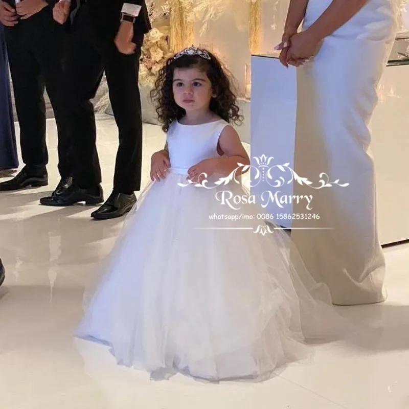 

White Tulle Toddlers Flower Girls Dresses for Weddings 2021 vestidos de fiesta First Comunion Birthday Party Gowns