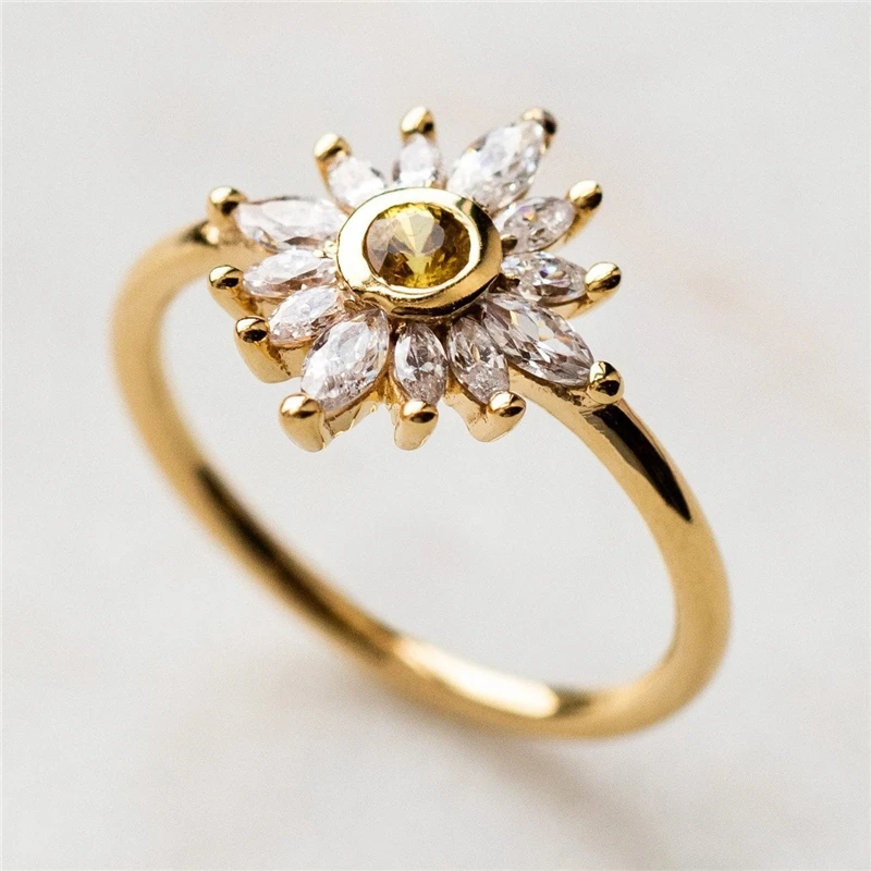 

Princess White Zircon 925 Sterling Silver Jewelry Gold Pure Clear Snow Flower Ring For Women Engagement Wedding Rings Jewelry