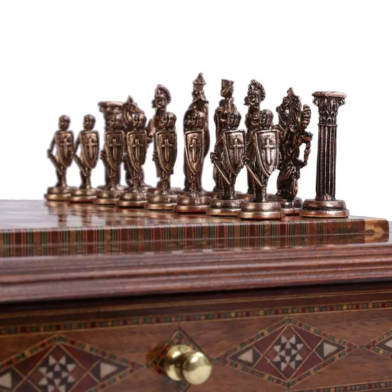 Royal British Army Antique Copper Metal Handmade Chess Pieces King 8 cm (Without Board Only 32 Pieces) | Спорт и развлечения