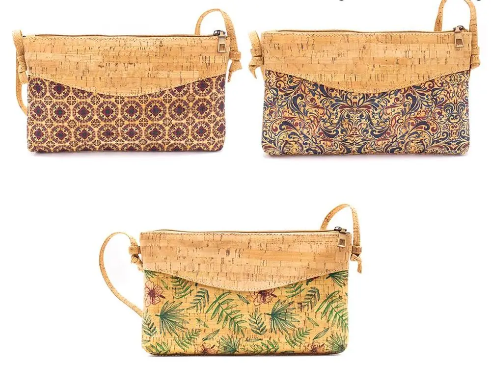 Натуральная пробка с цветным принтом тканевая сумка для боди женская из пробки