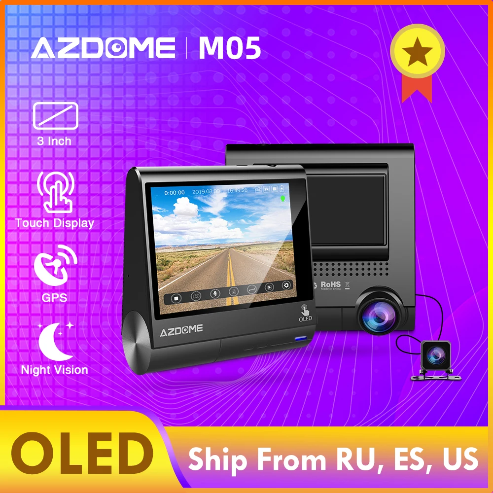 AZDOME M05 первый в мире " OLED сенсорный экран Автомобильные видеорегистраторы рекордер Dash Cam с gps камера заднего вида видеорегистратор ночного видения