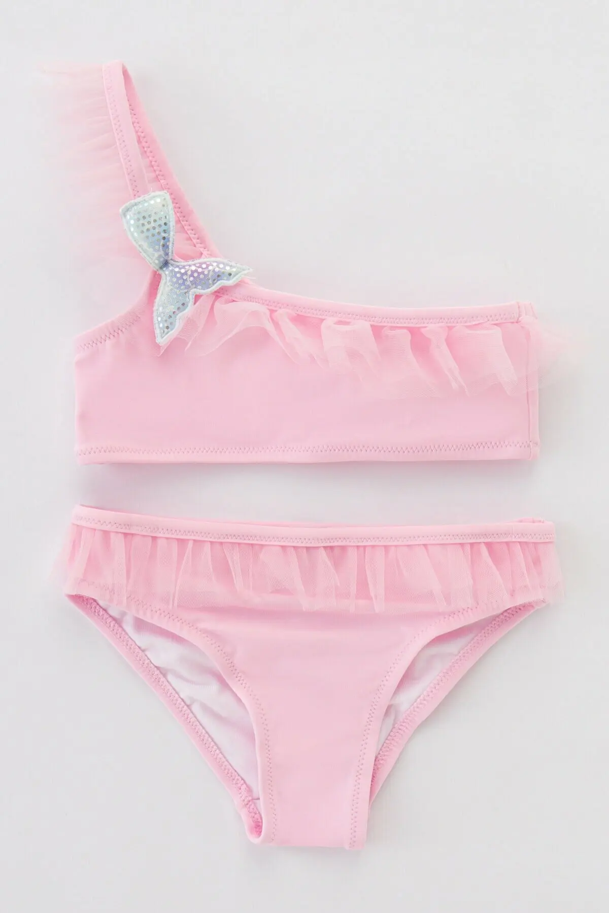 LOOK FOR YOUR WONDERFUL NIGHTS WITH ITS STUNNING Girl's Light Pink Sweet Pastels One Shoulder Bikini Set  FREE  SHIPPING