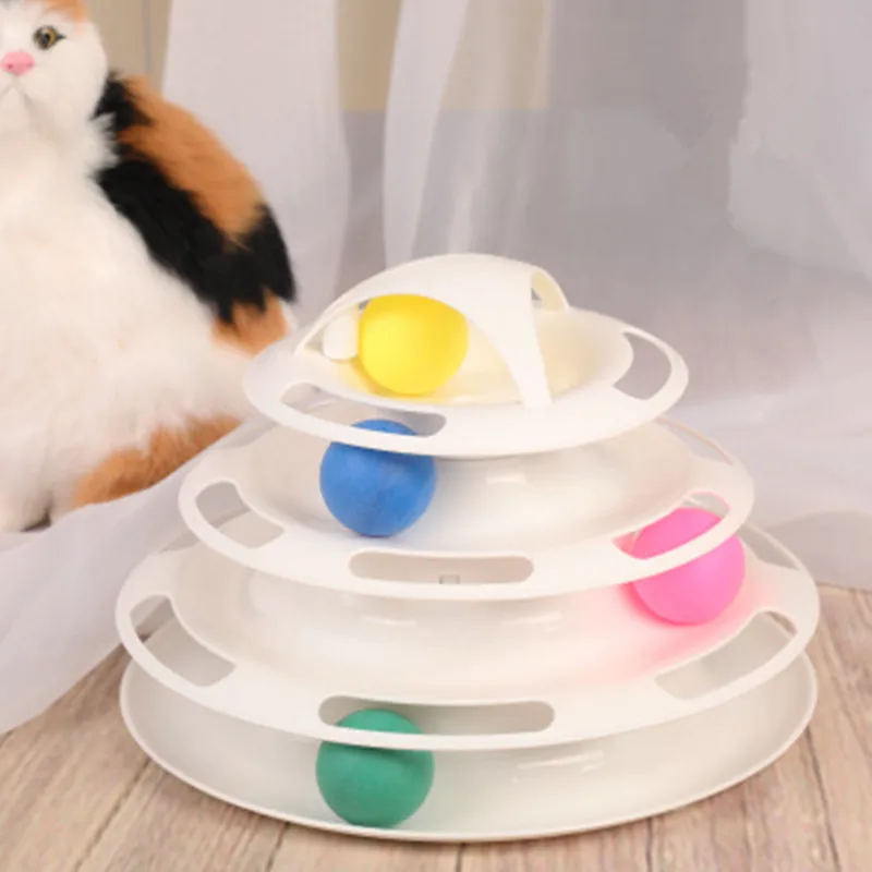 Cat Turntable Plates Toys Four-layers Tower Tracks Pet Teaser Stick Interactive Toy Amusement Training Ball Kittenигруш | Дом и сад