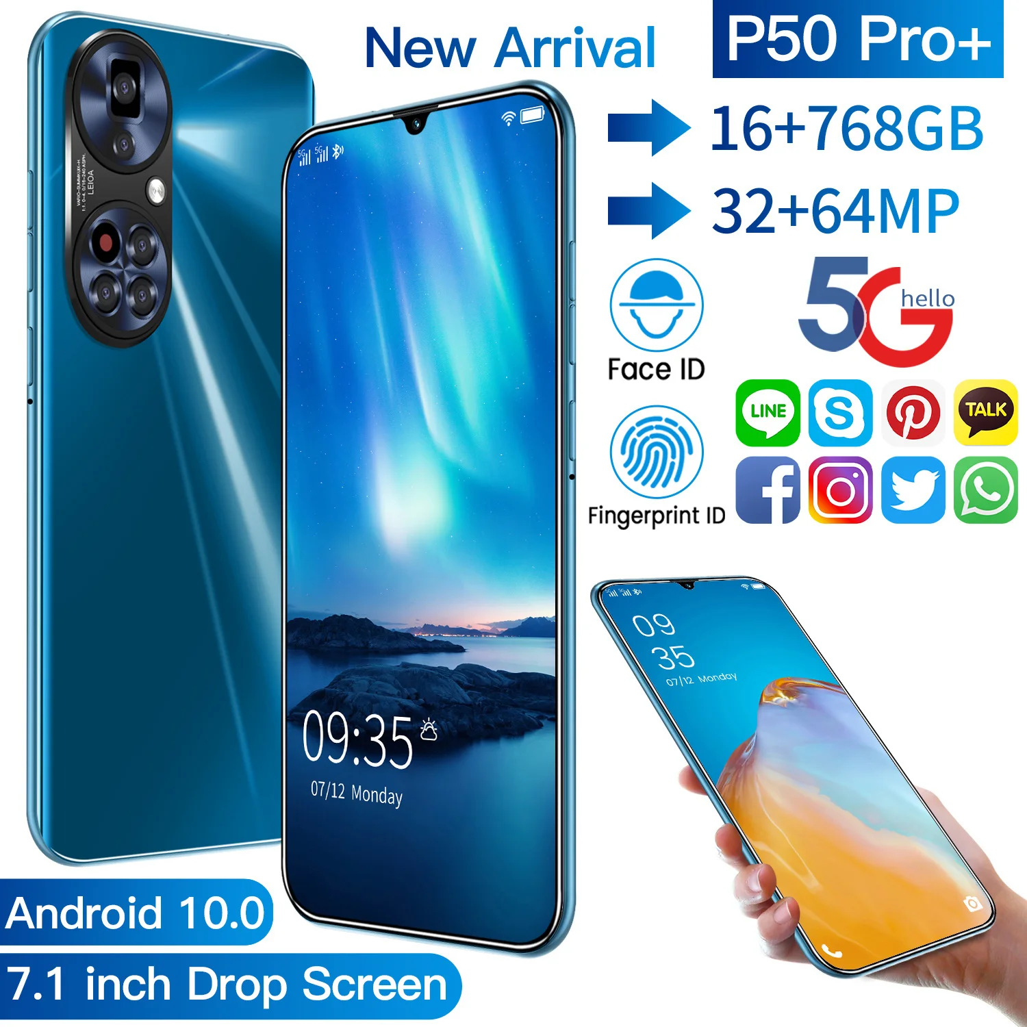 

Смартфон Versio P50 Pro, 16 + 768 ГБ, 7,1 дюйма, HD экран