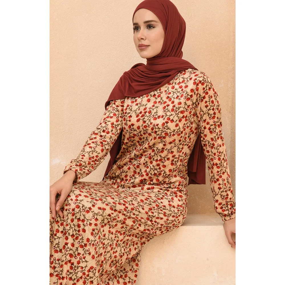 Floral Pattern Velvet Dress Trend Fashion Fast Delivery  muslim dress women african dresses for women abaya kaftan long dress fo