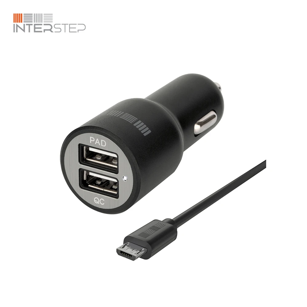 Автомобильное зарядное устройство INTERSTEP 2 порта USB 2.4А+2.4А быстрая зарядка витой