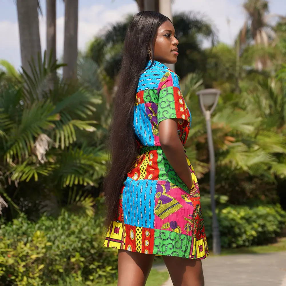 

African Ankara Dresses for Women fashion 2021 Dresses Womens African Ankara Print Dress Traditional Casual short sleeve dress