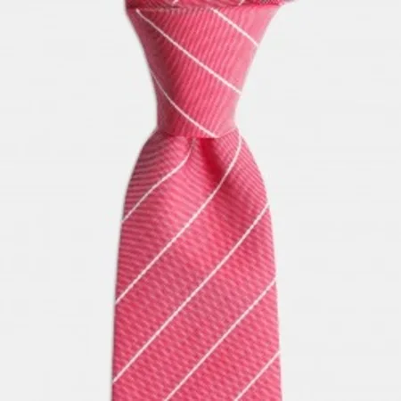 

White Striped Salmon Color Silk Tie 67825180