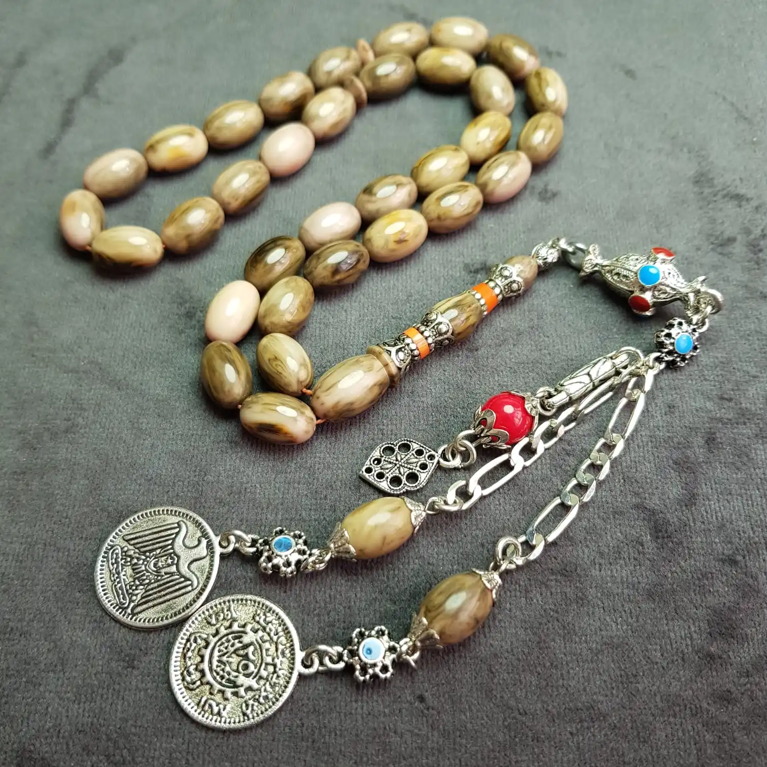 

Tasbih Rosary Silver Imame Stick Amber Handcrafted Prayer Dhikr Religious Chain 12.5mm x 8.30mm Length Made in Turkey