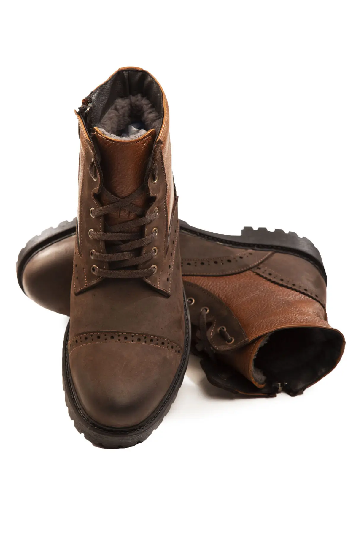 

DeepSEA Men Leather Boots Inside Furry Boots Lace-Up Zipper Boots Sonbohar-Winter Waterproof Warm 2106450