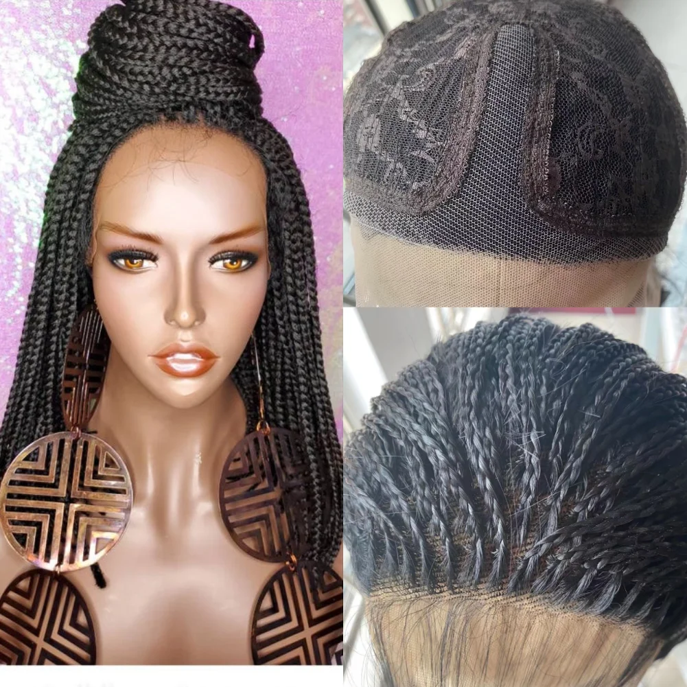 

Bob Braided Wigs Lace Front Handmade Box Braids Straight Synthetic Hair Small 3X Long Braiding Hair Wigs with Baby Hair