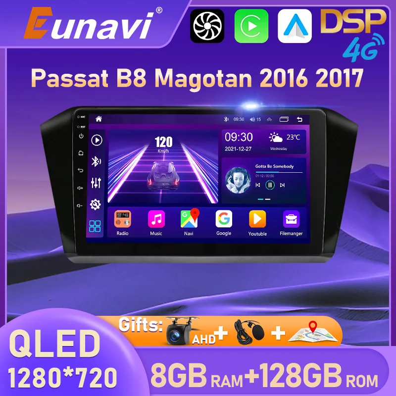 

Автомагнитола Eunavi, Android, 2 Din, GPS для VW Passat B8 Magotan 2016 2017, мультимедийный видеоплеер Carplay 4G, 2 Din, головное устройство QLED без dvd