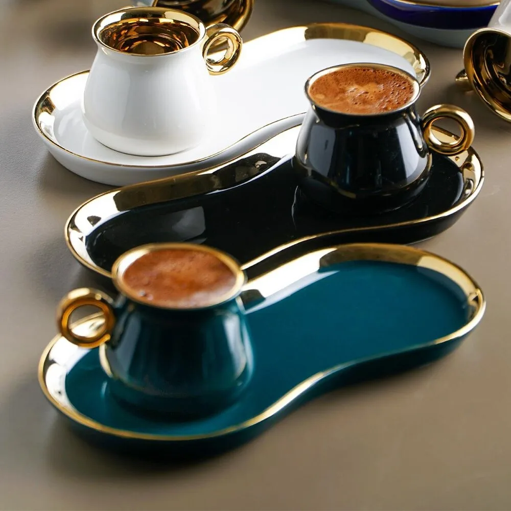 

Set of 6 Porcelain Coffee Cups Turkish Coffee Stylish Cups and Saucers Creative Mugs European Luxury Quality and Useful