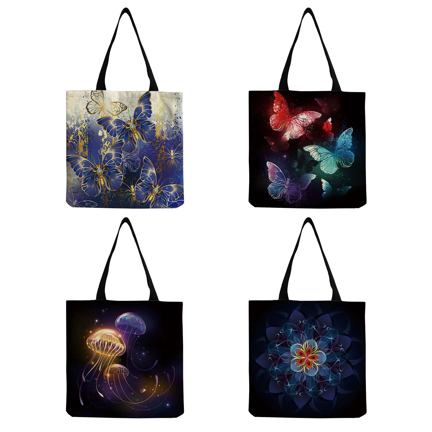 

Customized New Fashion Beautiful Handbag Symphony Butterfly Print Tote Bright Color All-Match Shoulder Bag Reusable Shopping Bag