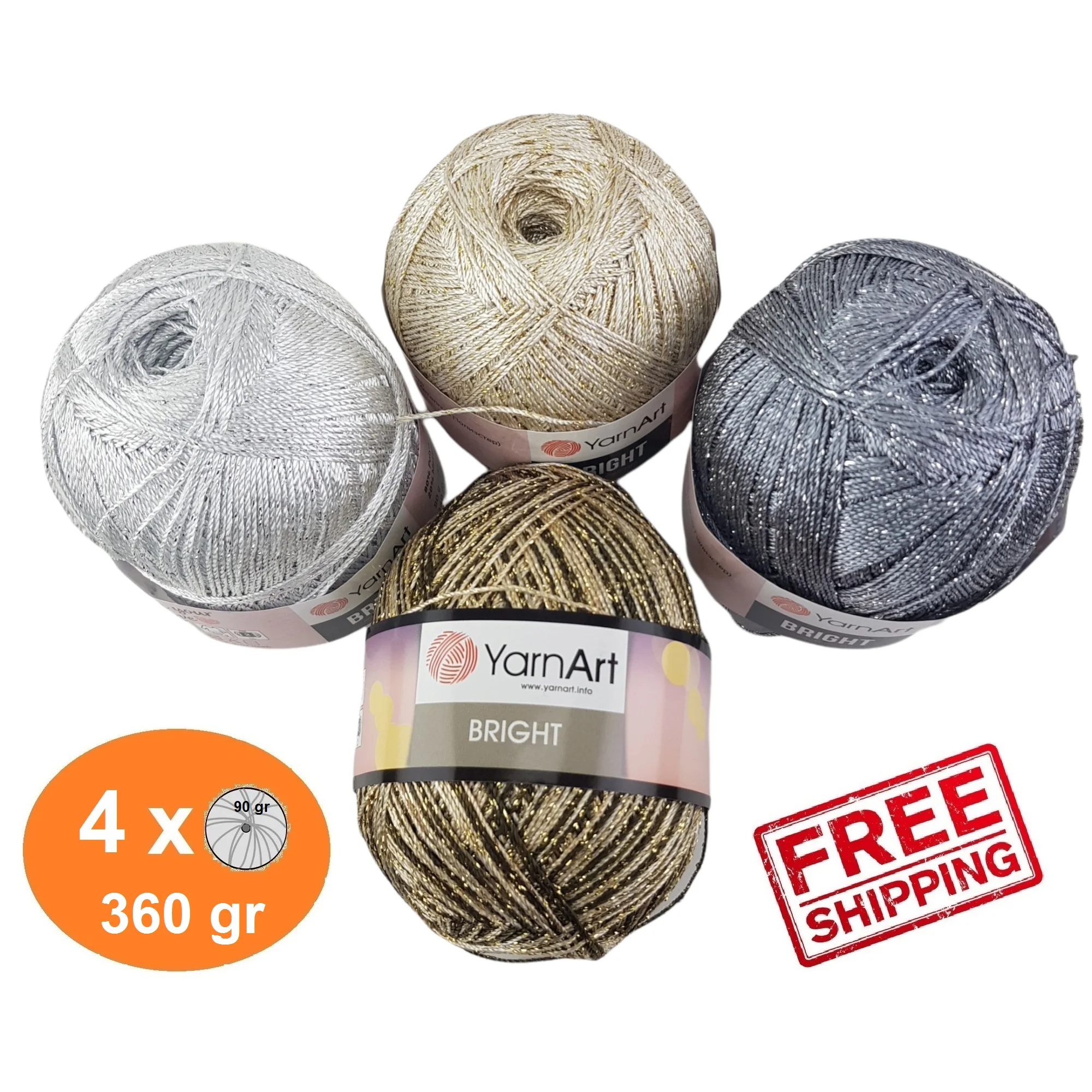 Яркая пряжа Yarnart % 80 Полиамид 20 металлические шали 4x90 г-340 м - Цена: 1796.72