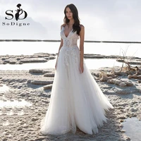 sodigne ivory beach wedding dress sexy v neck backless appliqued lace bride dresses wedding gown women 2022