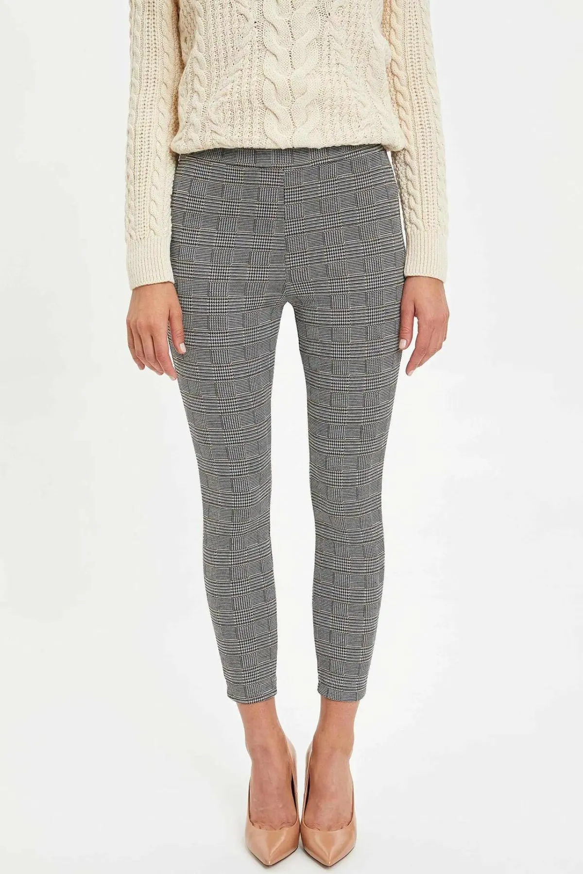 Дефакто дамские клетчатые узоры обтягивающие брюки женские повседневные