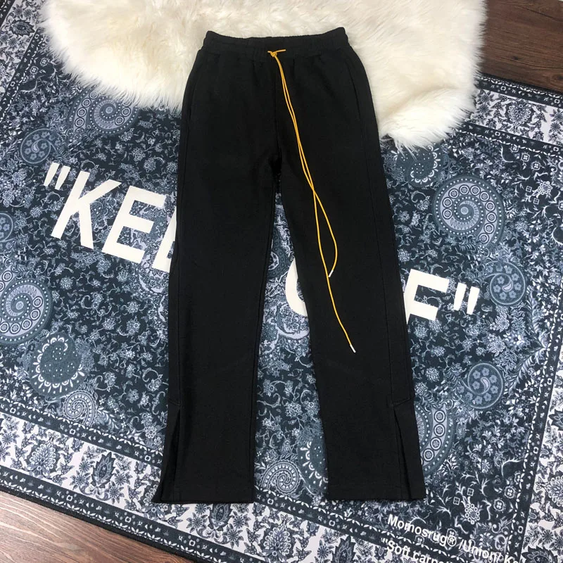 

Hip Hop Split fork Askyurself Sweatpant Men Women High Street Terry Casual Yellow Long Drawstring Rubber band Trousers Pocket