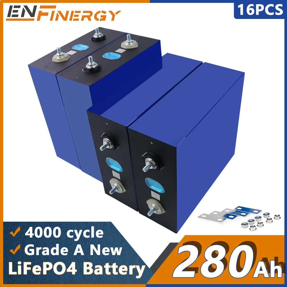 

16PCS New Lifepo4 3.2V 280AH Cell 48V Rechargable Lithium Iron Phosphate DIY Battery Pack for PV RV Solar Energy EU US TaxFree
