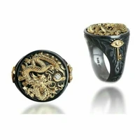 domineering chinese dragon vintage rings for men black gold color punk hip hop mens ring trendy male party jewelry gift