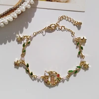 korean fashion cute kitten bracelet for women star chain bracelets pink crystal zircon hoop bangle family party jewelry gift