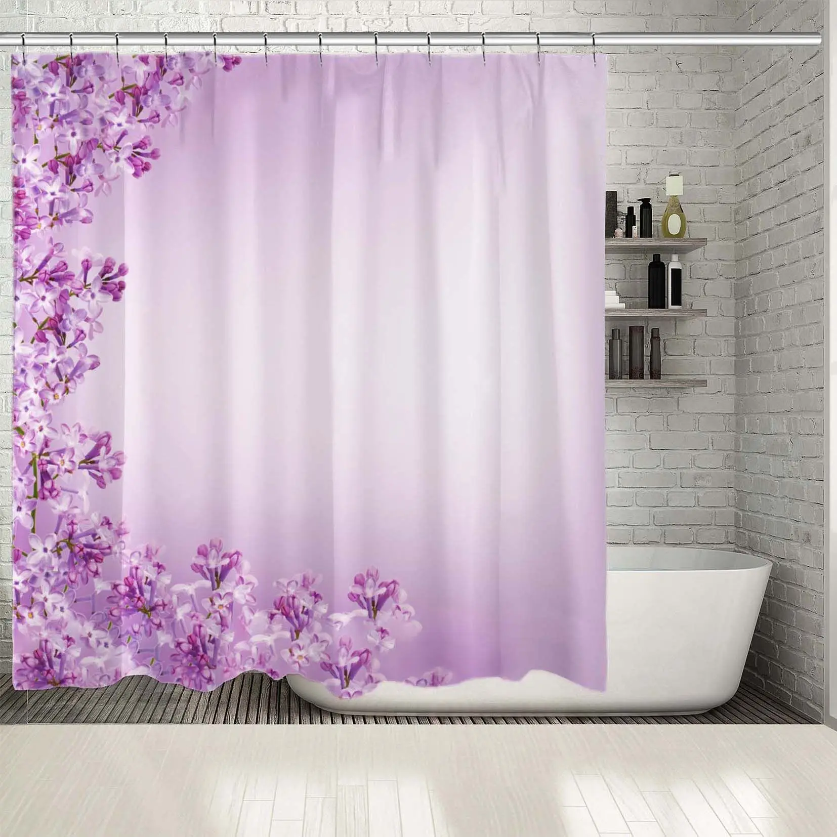 Занавеска для душа сиреневые цветы весенние садовые сезонная природа