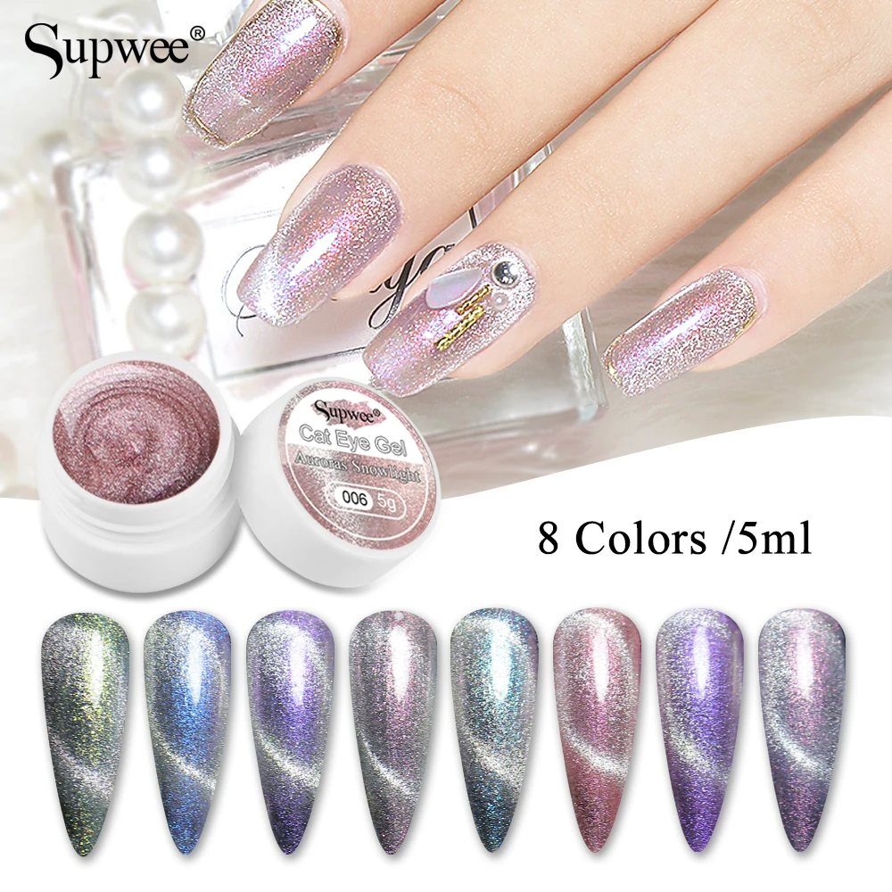 

Supwee 5ML Shining Cat Eye Magnet Hybrid Varnish Aurora Cat's Eye Gel Nail Polish Semi-permanent UV LED Nails Art Gel Varnish