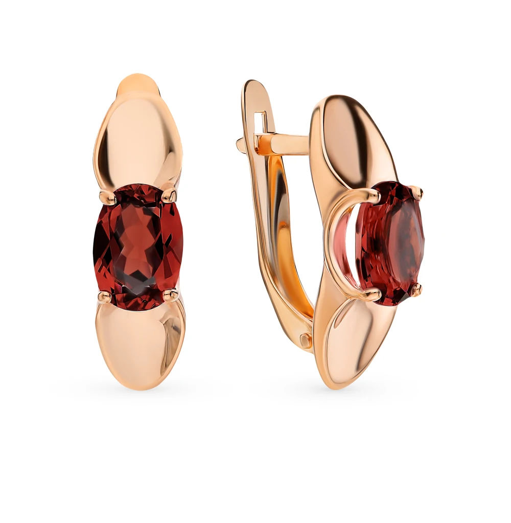 Золотые серьги с гранатом SUNLIGHT проба 585|Серьги-клипсы| |