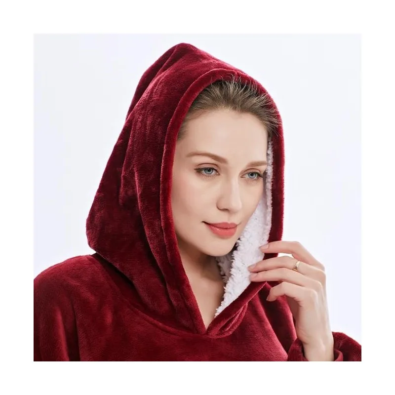 Зимнее плотное удобное одеяло с рукавами толстовка однотонное теплое капюшоном