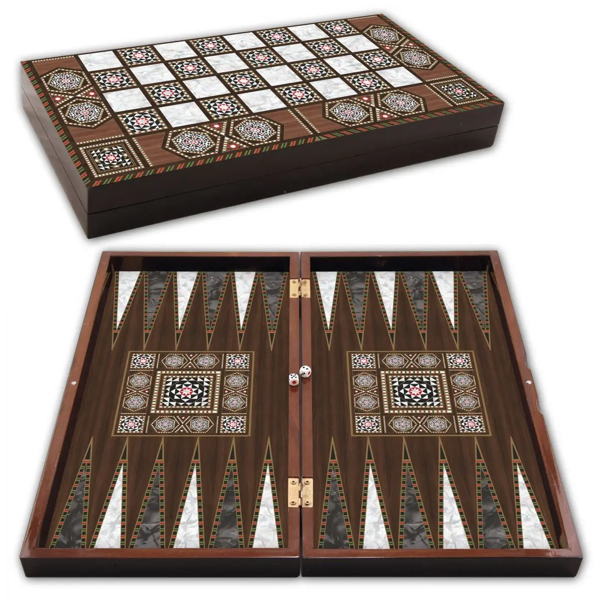 Backgammon Set Luxury Checkers Chess Board Big Size 48x24 Cm Chips Dice Wood Wanut Pearl Polyester Coating Traditiona game | Спорт и
