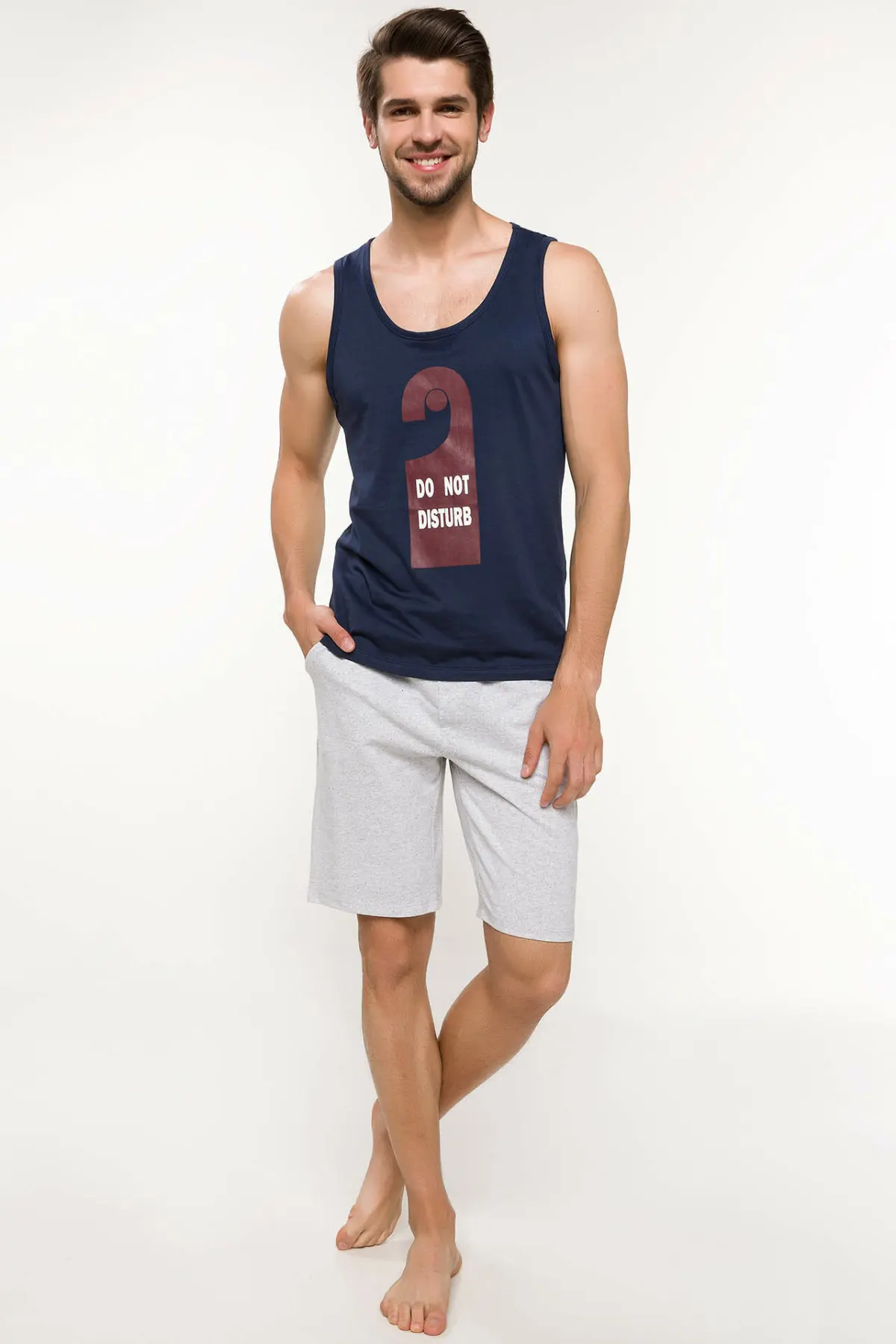 DeFacto Модные мужские трикотажные комплекты Мужская Повседневная футболка с