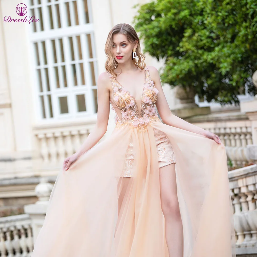 Новинка 2020 официальное вечернее платье длинное газовое с V-образным вырезом и