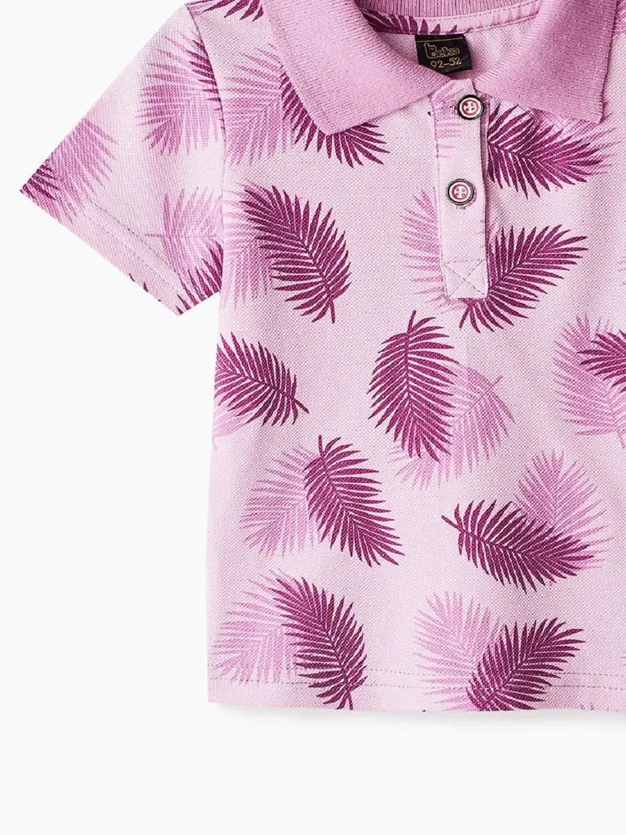 Футболка поло д/девочки Листья фиолетовый Пике 190 гр./кв.м. набивной|Тройники| |