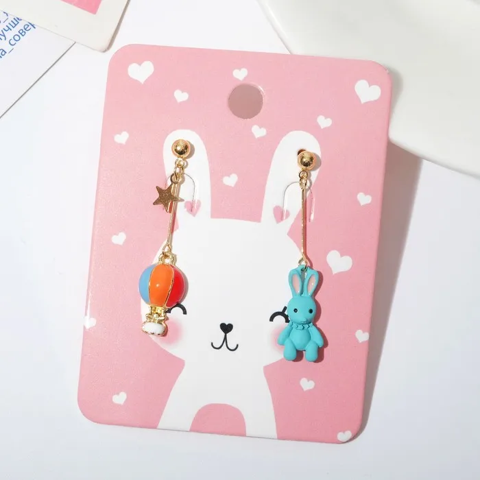 Серьги эмаль Путешествие воздушный шар и заяц цвет красно-голубой в золоте |