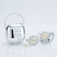 miyocar personalized metallic silver bling pacifier and clip pacifier box set bpa free dummy luxury