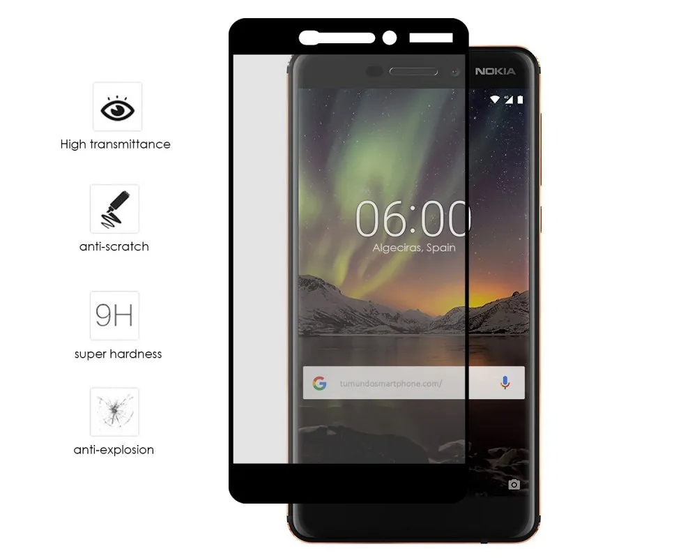 Черная защитная пленка из закаленного стекла для Nokia 6 1 (2018)|Бамперы| |