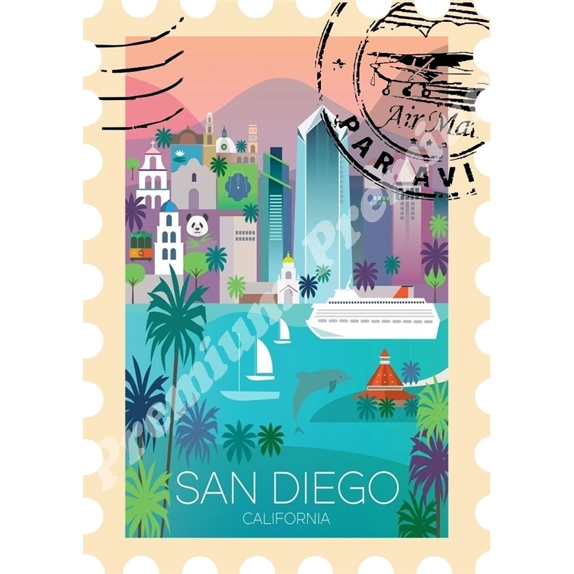 Сан-Диего Сувенирный магнит Винтажный туристический плакат