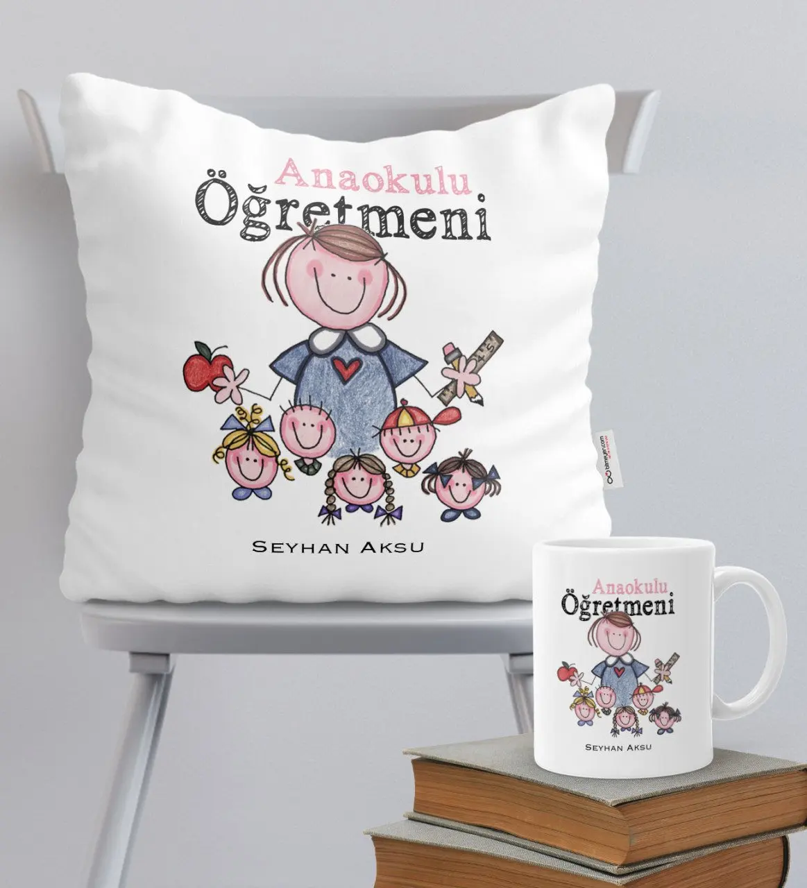 

Personalized Nursery School Teacher Themed Pillow Mug Set-2