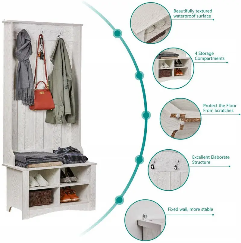 Деревянная вешалка для пальто 70 дюймов верстак обуви с деревьями прихожей