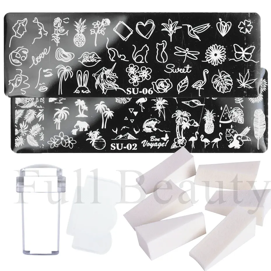 

11pcs Stamping Plate Nails Linear Face Leaf Flowers Geometric Image Template Seal Stamper Sponge Set Stencil Tool LYSU01-08-1