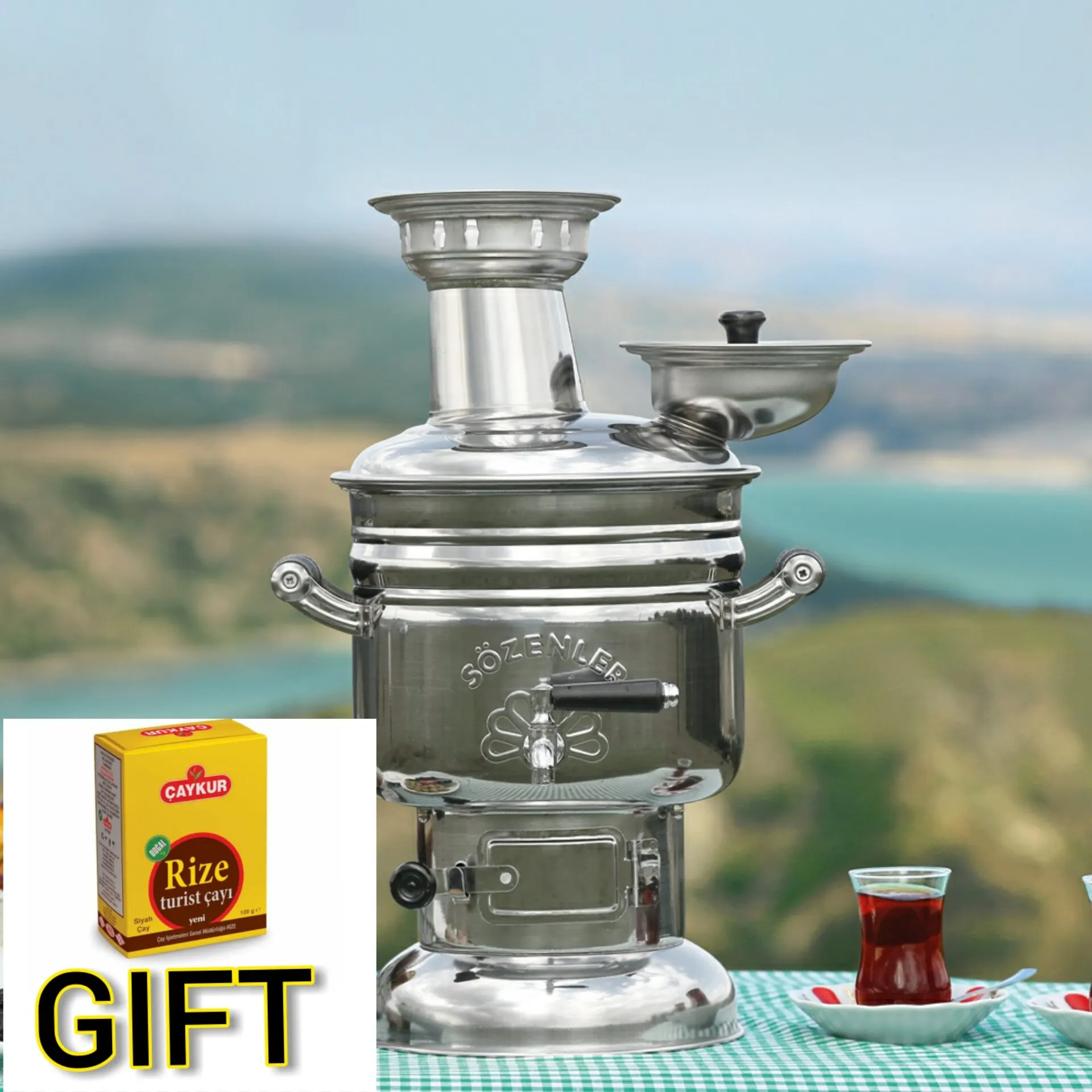 Hot Tea Brewing 4.5 Liter Chromium Charcoal Samovar Picnic Turkey Kitchen Home Tea Pot