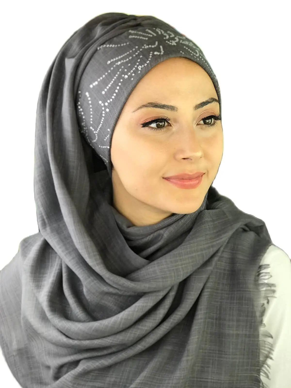 

2021New Fashion Hijab Women Muslim Islamic Chiffon Scarf Hat Foulard Silver Sequin Printed Firecracker Pattern Smoked ReadyShawl