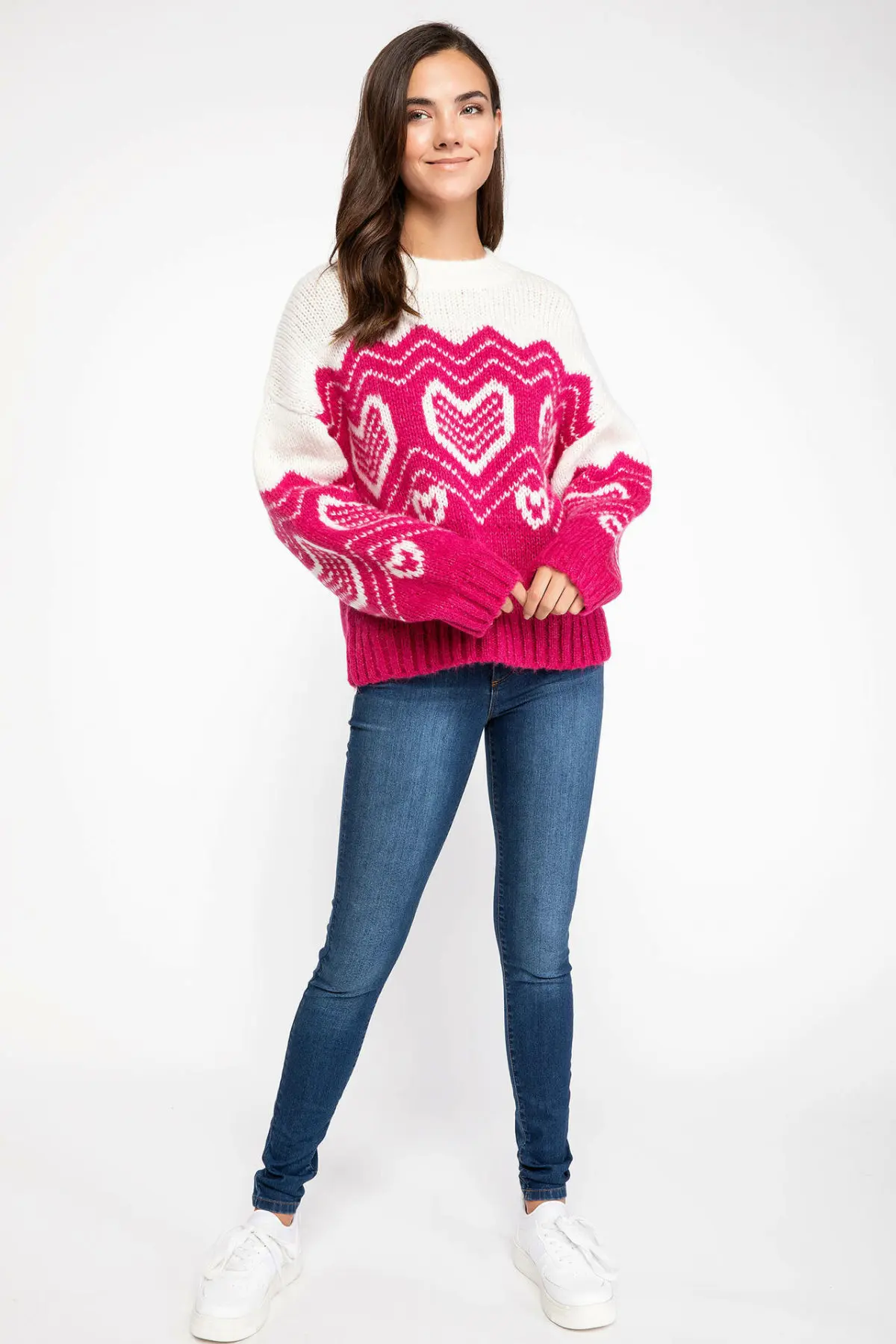 DeFacto женские модные трикотажные пуловеры с геометрическим узором и круглым